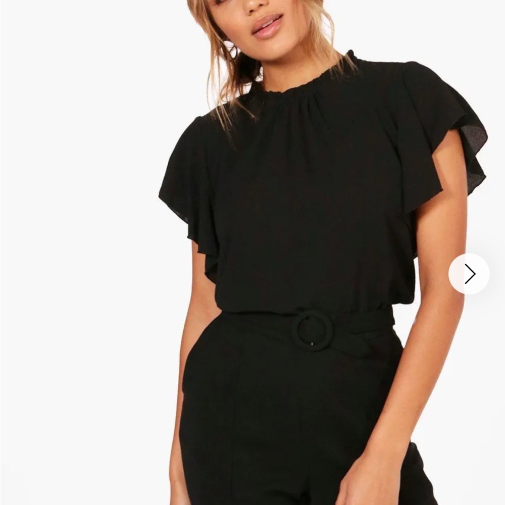 Boohoo Woven Frill Sleeve & Neck Blouse